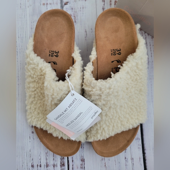 Papillio by Birkenstock Namica Teddy Eggshell Shearling Mules Slides NEW - Picture 9 of 14